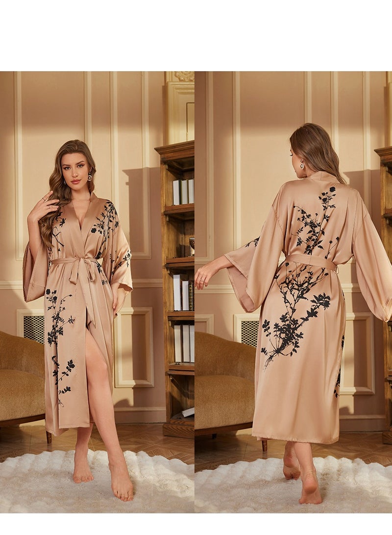 Tie Up Long Sleeved Sleeping Bathrobe Can Be Used As A Wedding Morning Gown Or Home Outfit 