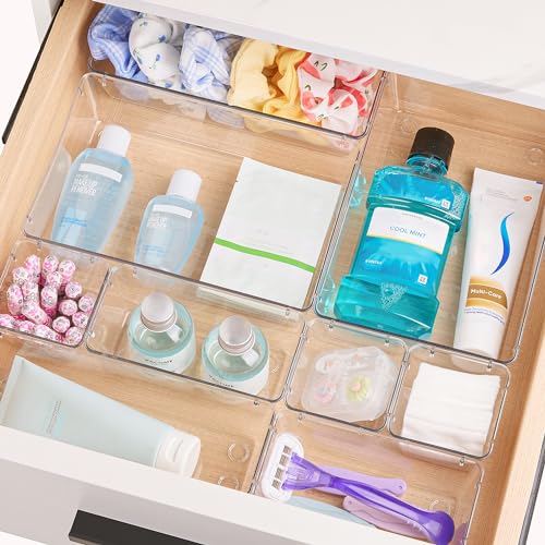 Vtopmart 28 PCS Clear Plastic Drawer Organizers Set, 4-Size Bathroom and Vanity Drawer Organizer Trays, Acrylic Storage Bins for Toiletries, Makeup, Cosmetic, Kitchen Utensils, Tool, Gadgets - Image 5