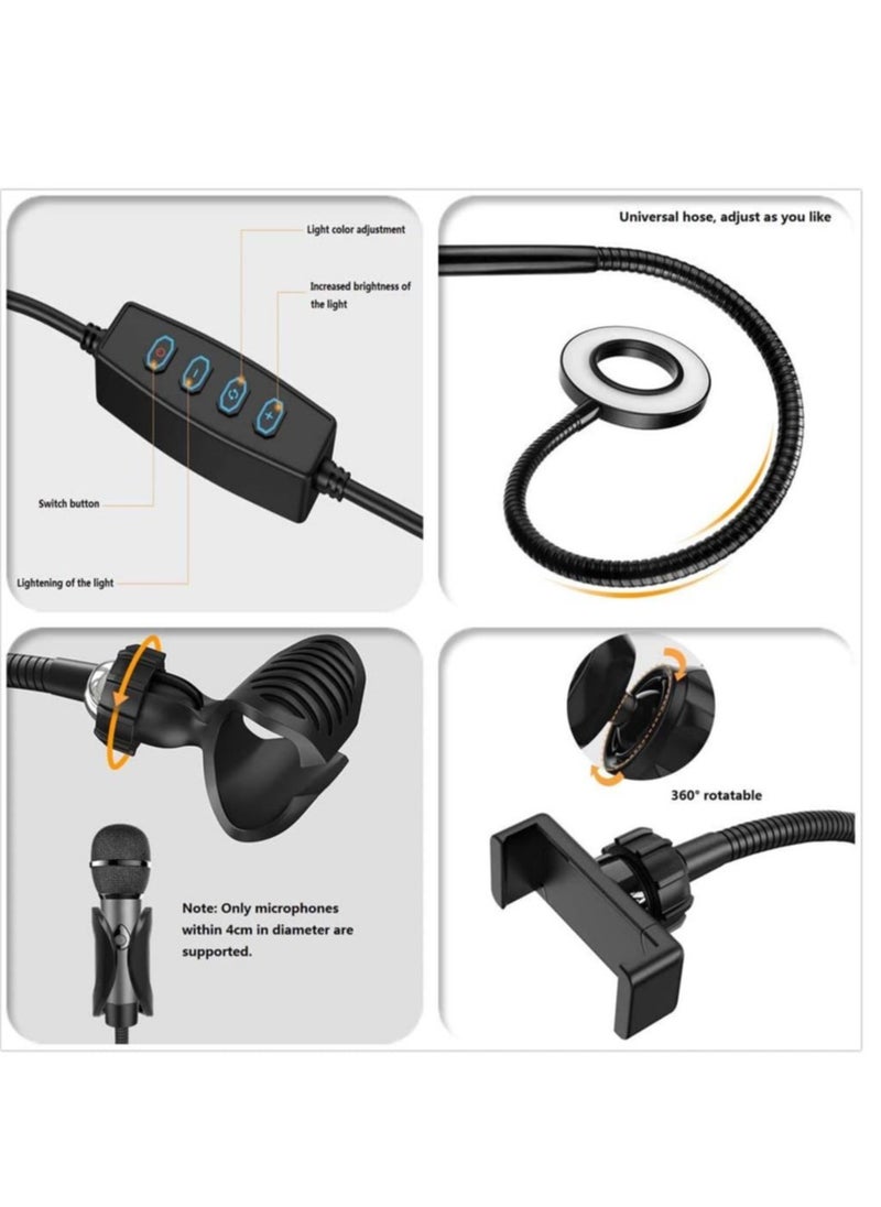 Generic - Selfie Ring Light Stand with Microphone Holder,LED Ring Light for Live Stream/Makeup/YouTube Video - 3-Light Mode - 10-Level Brightness - Image 1