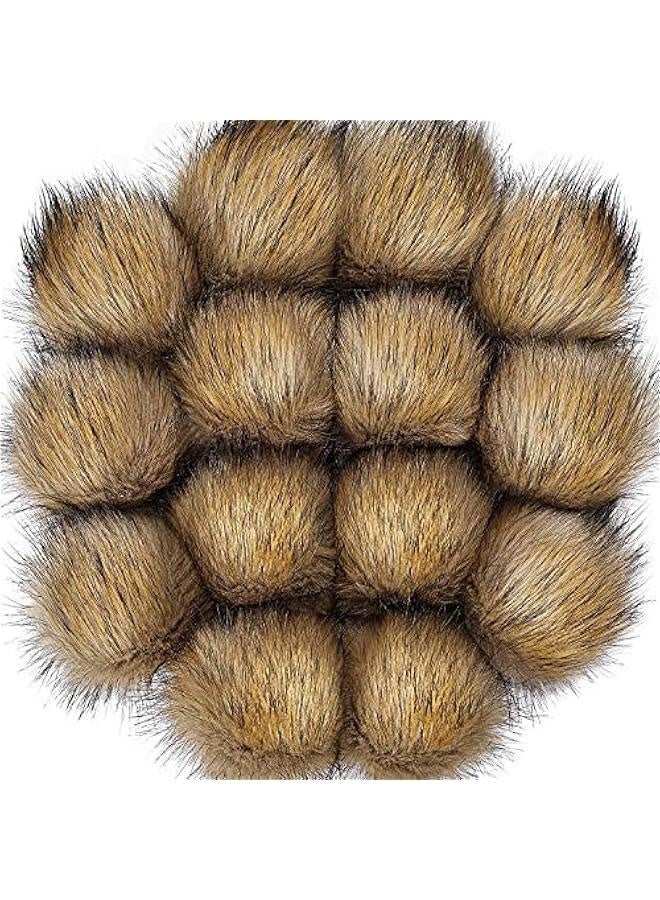 14 Pieces Faux Fur Pom Pom Balls for Hats DIY Faux Fur Pompom with Elastic Loop for Hats Shoes Scarves Gloves Scarves Bag Key Chain Charms Accessories (Natural)  - Image 1