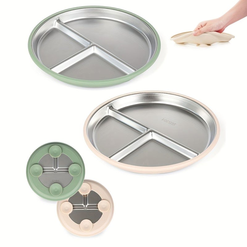 Army Green Suction Plate Stainless Steel Food Grade Safe for Infants Toddlers Dishwasher Safe - Image 2