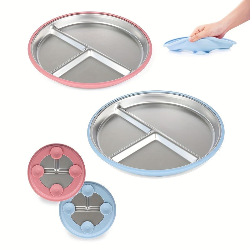 Army Green Suction Plate Stainless Steel Food Grade Safe for Infants Toddlers Dishwasher Safe - Image 1