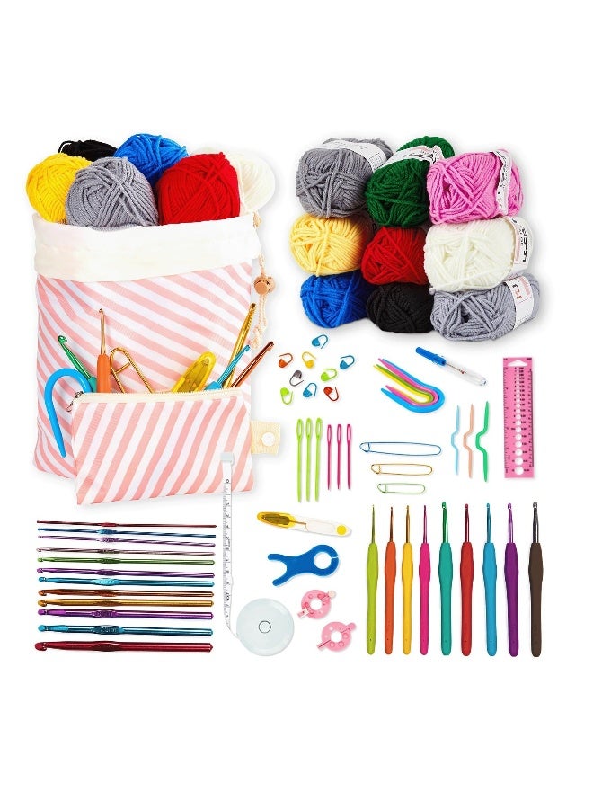 Crochet Kit for Beginners Adults and Kids, Crochet Starter Kit 64 Pcs, Beginner Kraft Set for Gift, Crocheting Supplies, Crochet Set with Yarn and Hook Set - Image 1