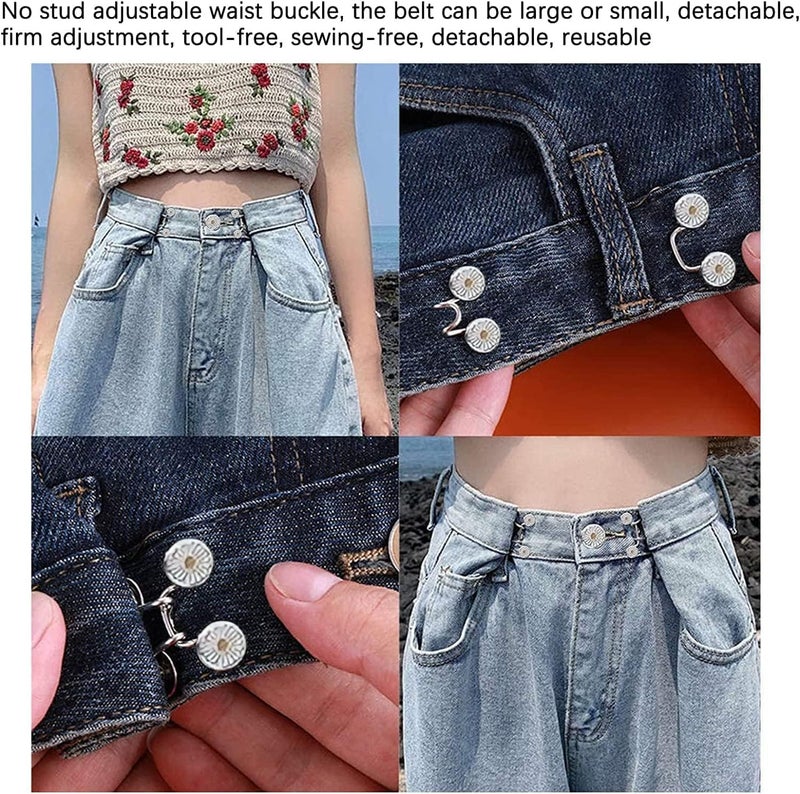 ANIDRA ANIDRA 2 Flower Jeans Adjustable Button pins Waist Buckle for Loose Jeans Pants No Sewing Required Instant Button for Pants Pack of 2 - Image 3