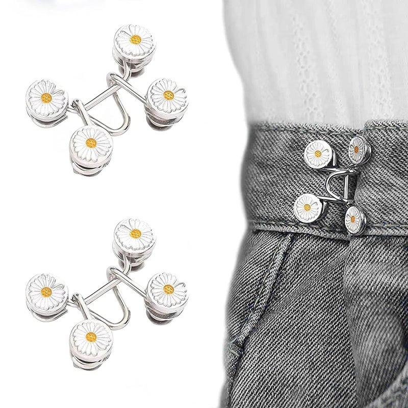 ANIDRA ANIDRA 2 Flower Jeans Adjustable Button pins Waist Buckle for Loose Jeans Pants No Sewing Required Instant Button for Pants Pack of 2 - Image 1