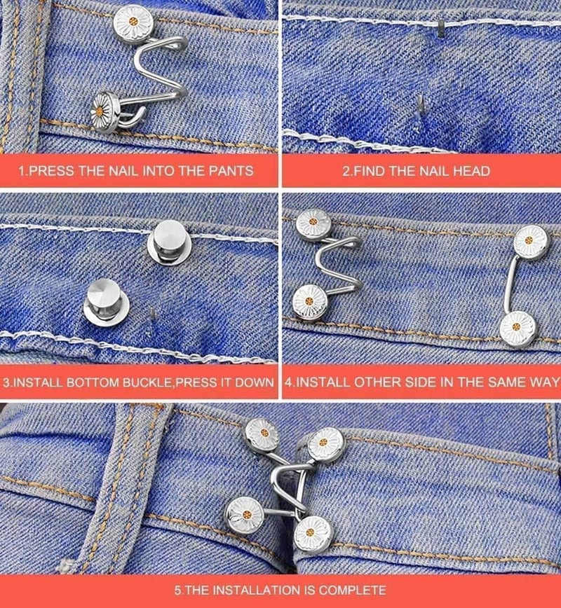 ANIDRA ANIDRA 2 Flower Jeans Adjustable Button pins Waist Buckle for Loose Jeans Pants No Sewing Required Instant Button for Pants Pack of 2 - Image 2
