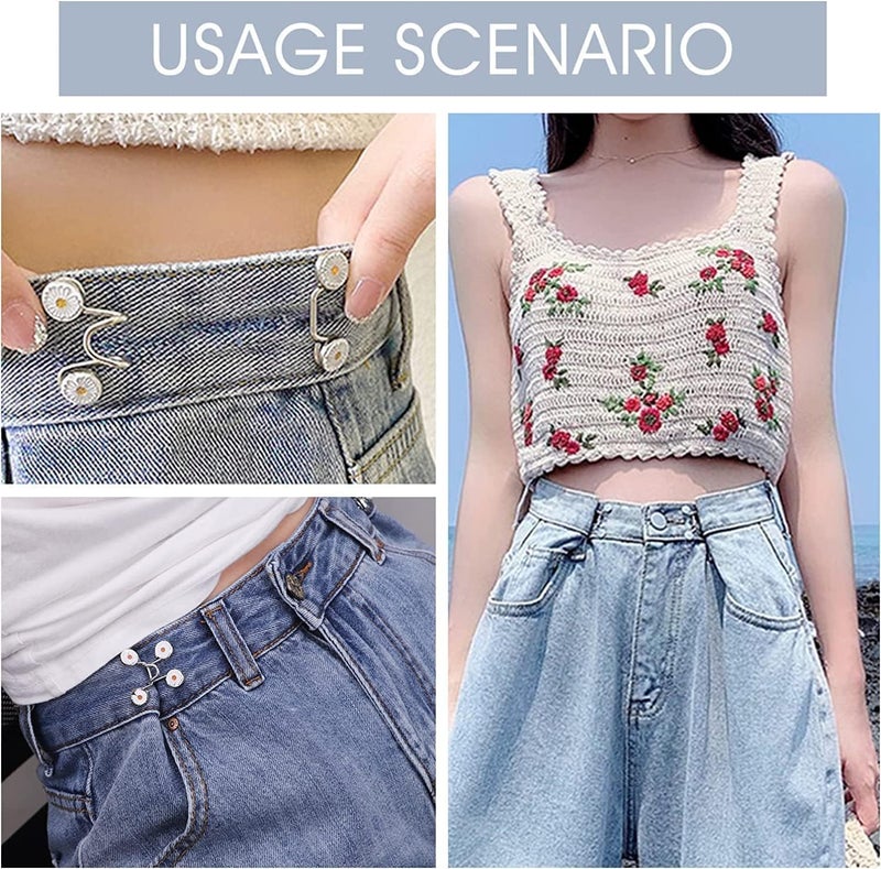 ANIDRA ANIDRA 2 Flower Jeans Adjustable Button pins Waist Buckle for Loose Jeans Pants No Sewing Required Instant Button for Pants Pack of 2 - Image 4