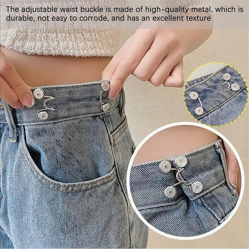 ANIDRA ANIDRA 2 Flower Jeans Adjustable Button pins Waist Buckle for Loose Jeans Pants No Sewing Required Instant Button for Pants Pack of 2 - Image 5