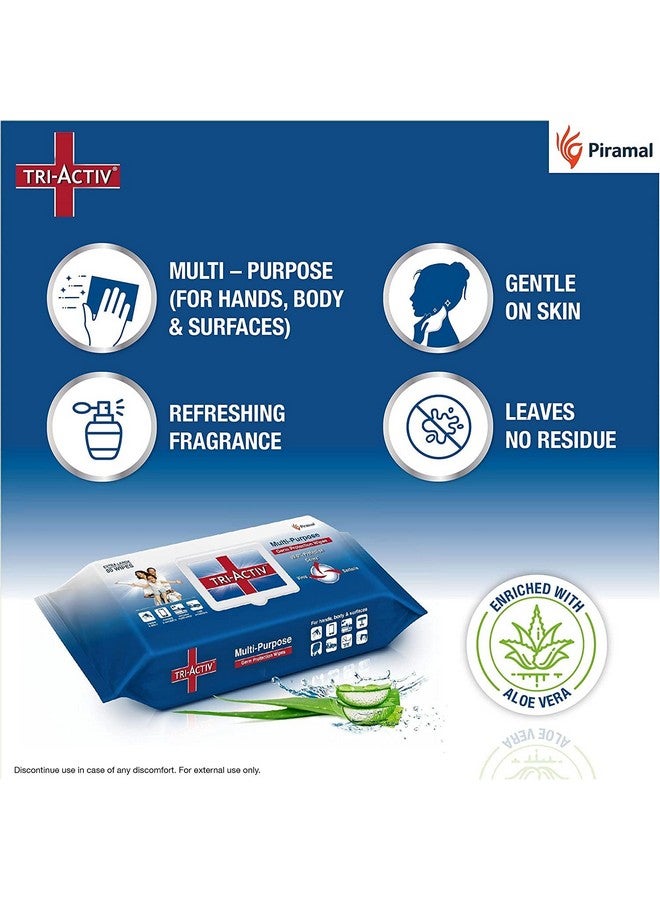 Tri-Activ Multi-Purpose Germ Protection Wipes | Disinfectant Wipes | Wet Wipes for Cleaning | Safe on Skin | Cleans appliances | Enriched with Aloe vera | 33% Extra Large 80 Wipes Lid pack | Pack of 1 - Image 3