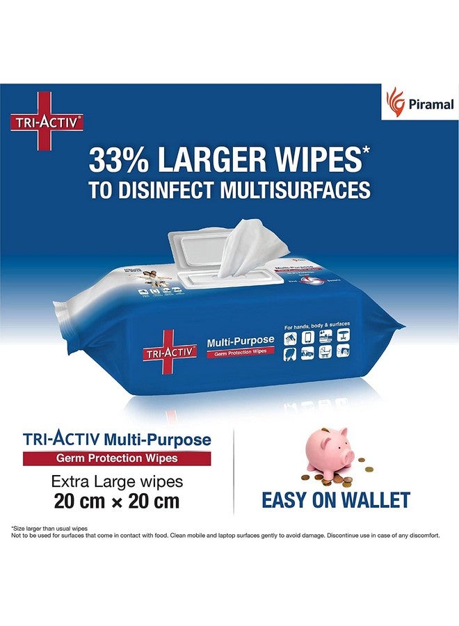 Tri-Activ Multi-Purpose Germ Protection Wipes | Disinfectant Wipes | Wet Wipes for Cleaning | Safe on Skin | Cleans appliances | Enriched with Aloe vera | 33% Extra Large 80 Wipes Lid pack | Pack of 1 - Image 2
