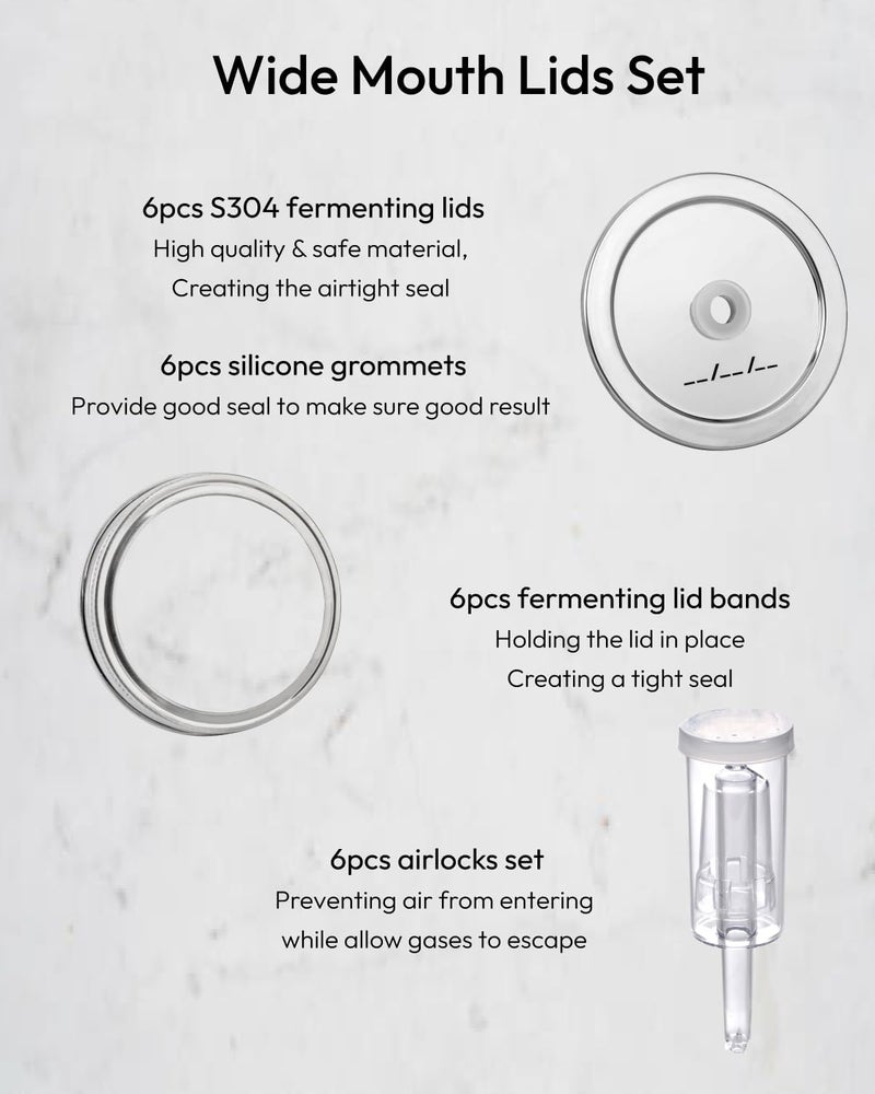 JILLMO Fermentation Lids for Wide Mouth Jars, Pack of 6 Fermenting Kit for Making Sauerkraut, Kimchi, Kombucha (NO Jars) - Image 2