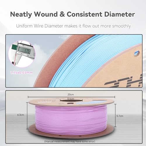 3DHoJor PLA Pro (Plus) Filament 1.75mm, 3D Printer Filament, Cardboard Spool 3D Printing Filament, Dimensional Accuracy +/- 0.03 mm-2 Pack Lilac+Baby Blue - Image 4