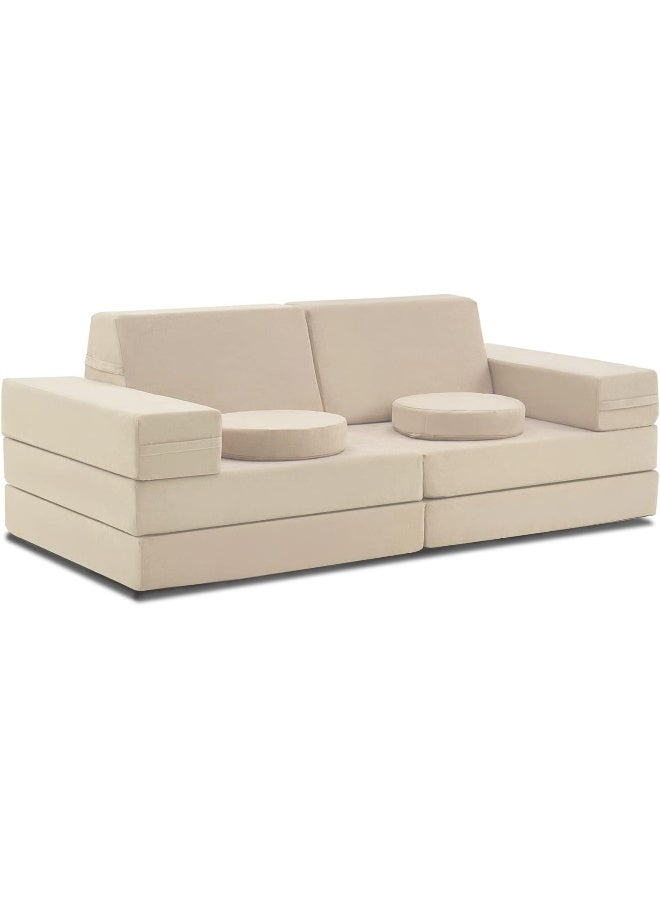 jela Jela Kids Foam Couch Set - 10 Pieces, Sand Beige, Miss Fabric, Loveseat, 66 x 33 x 23 Inches  - Image 3