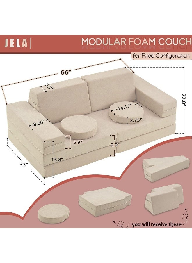 jela Jela Kids Foam Couch Set - 10 Pieces, Sand Beige, Miss Fabric, Loveseat, 66 x 33 x 23 Inches  - Image 2