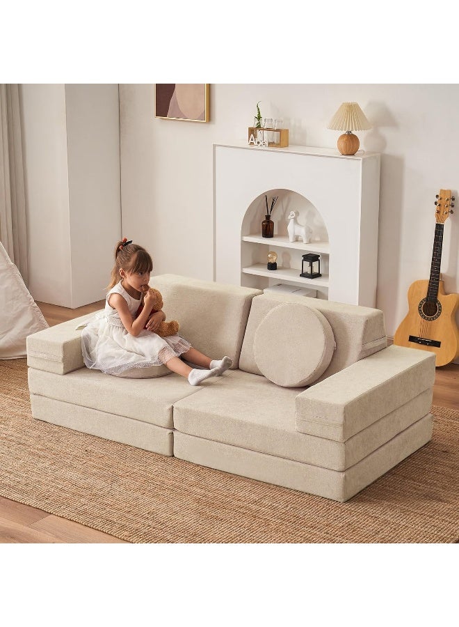 jela Jela Kids Foam Couch Set - 10 Pieces, Sand Beige, Miss Fabric, Loveseat, 66 x 33 x 23 Inches  - Image 1