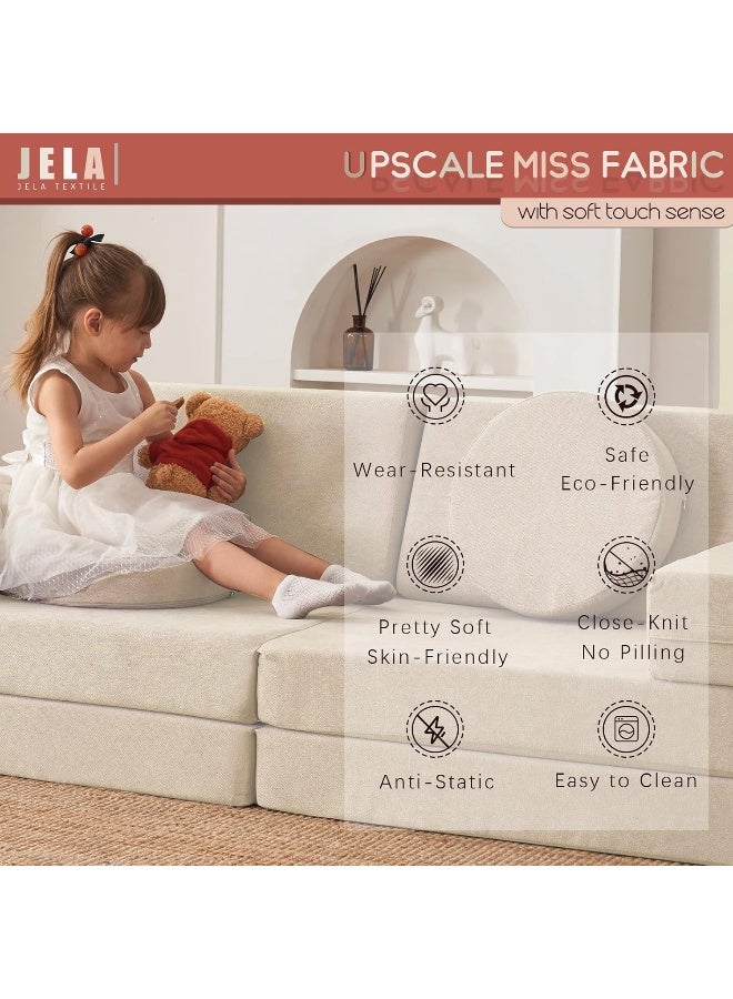jela Jela Kids Foam Couch Set - 10 Pieces, Sand Beige, Miss Fabric, Loveseat, 66 x 33 x 23 Inches  - Image 5