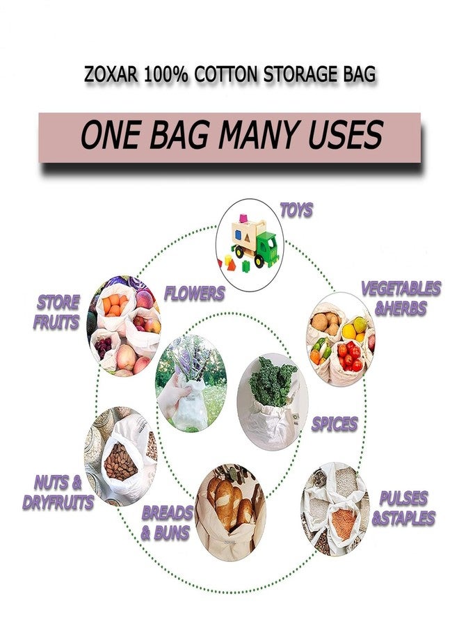 ZOXAR Set of 06 Reusable Fridge Storage Bags for Vegetables & Fruits Quality Multipurpose Eco-Friendly Kitchen Organizer Bags Drawstring (2 Large, 2 Medium & 2 Small Size Bags) (Beige PACK OF 06) - Image 5