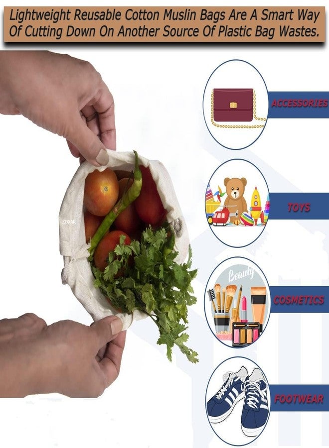 ZOXAR Set of 06 Reusable Fridge Storage Bags for Vegetables & Fruits Quality Multipurpose Eco-Friendly Kitchen Organizer Bags Drawstring (2 Large, 2 Medium & 2 Small Size Bags) (Beige PACK OF 06) - Image 3
