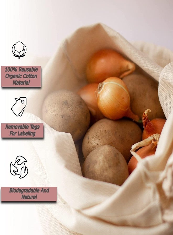 ZOXAR Set of 06 Reusable Fridge Storage Bags for Vegetables & Fruits Quality Multipurpose Eco-Friendly Kitchen Organizer Bags Drawstring (2 Large, 2 Medium & 2 Small Size Bags) (Beige PACK OF 06) - Image 4
