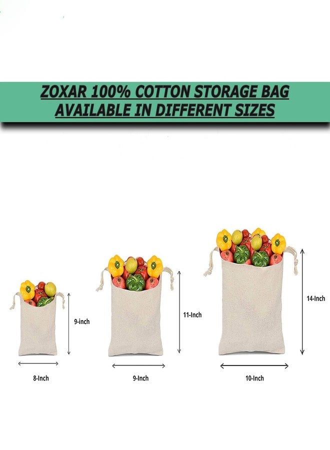 ZOXAR Set of 06 Reusable Fridge Storage Bags for Vegetables & Fruits Quality Multipurpose Eco-Friendly Kitchen Organizer Bags Drawstring (2 Large, 2 Medium & 2 Small Size Bags) (Beige PACK OF 06) - Image 2