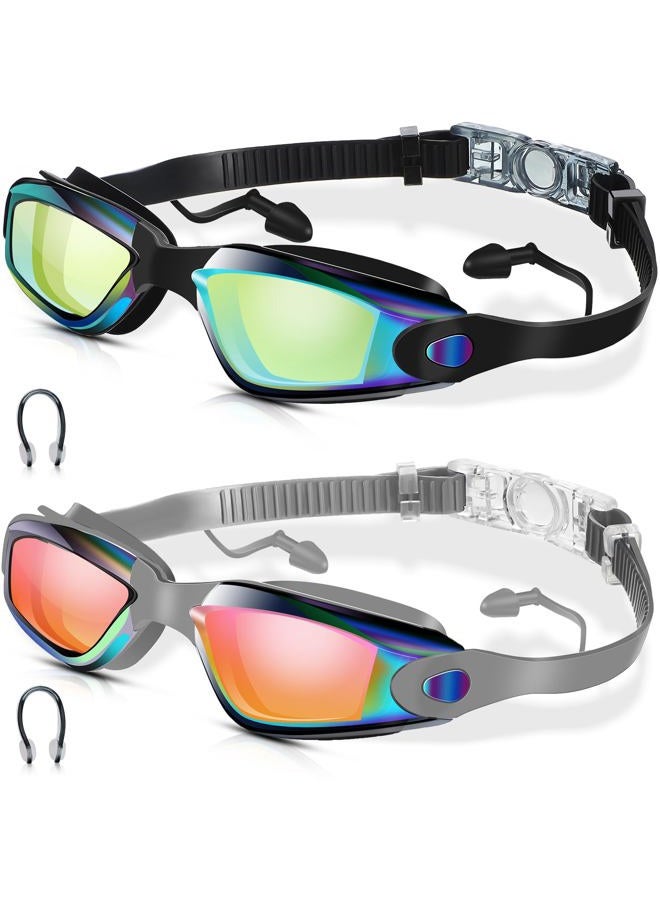 Flutesan 2 Pcs Swimming Goggles No Leaking Anti Fog UV Protection Swim Goggles with Nose Clips Ear Plugs for Summer Adult Men Women Youth (Gray) - Image 1