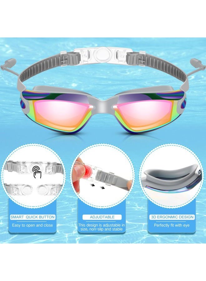 Flutesan 2 Pcs Swimming Goggles No Leaking Anti Fog UV Protection Swim Goggles with Nose Clips Ear Plugs for Summer Adult Men Women Youth (Gray) - Image 3