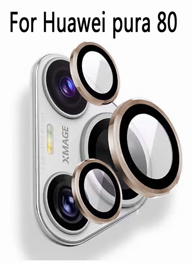Camera Lens Protector for huawei pura 80 , [1 Step Installation Tray] Tempered Glass Screen Protector Metal Individual Camera Cover Accessories Case Friendly (Gold)  - Image 1