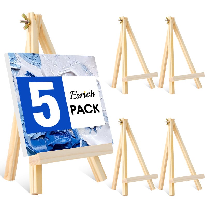 ESRICH 5 Pack 9In Wood Easels,Tabletop Painting Display Easels, Painting Party Easel, Kids Student Tabletop Easels for Painting,Portable Canvas Photo Picture Sign Holder - Image 1