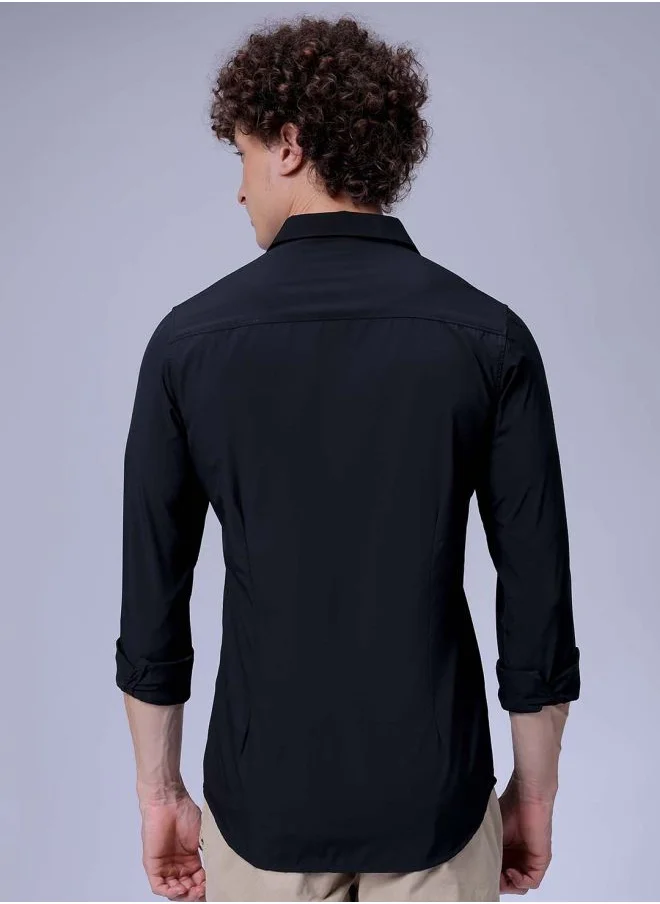 The Indian Garage Co Men Slim Fit Solid Full Sleeves Cutaway Collar Party Wear Shirt