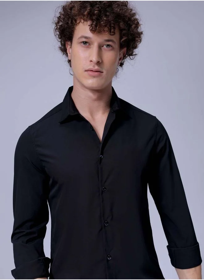 The Indian Garage Co Men Slim Fit Solid Full Sleeves Cutaway Collar Party Wear Shirt