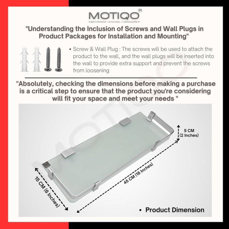 MOTIQO Royal Frosted Glass Wall Shelf for BathroomKitchenWall MountShelvesStorageMultipurpose 18X6 INCH Brass Railling FrostedPack1 - Image 3
