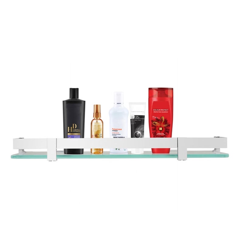 MOTIQO Royal Frosted Glass Wall Shelf for BathroomKitchenWall MountShelvesStorageMultipurpose 18X6 INCH Brass Railling FrostedPack1 - Image 1