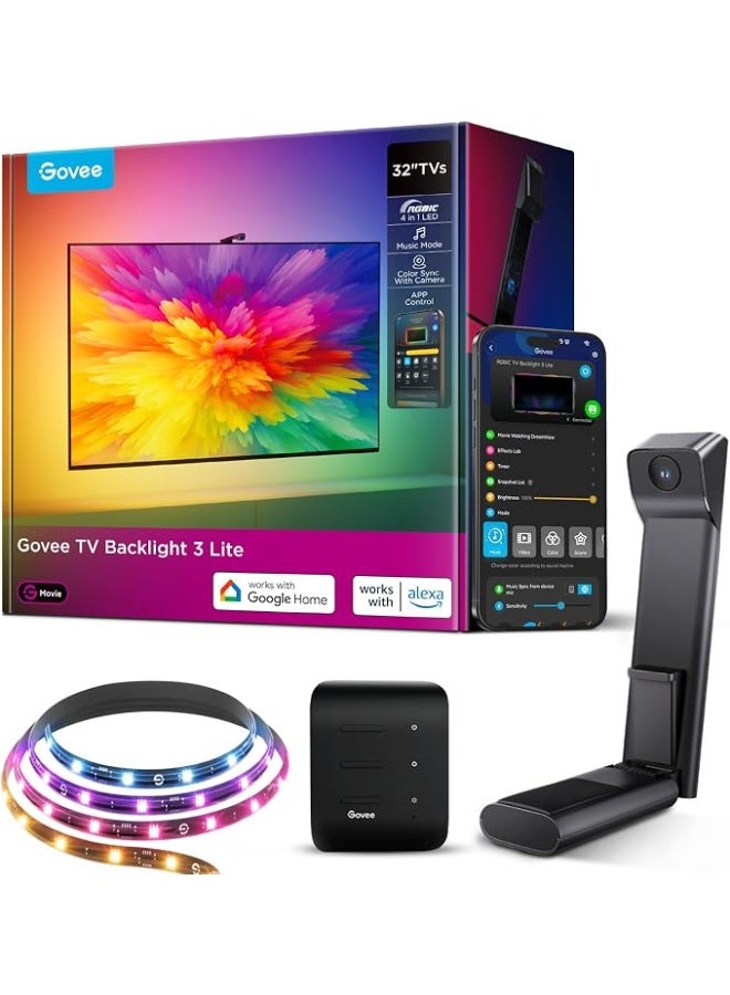 Govee RGBWIC TV Backlight 3 Lite with Fish-Eye Correction Function Sync for 32-Inch TVs, 1.8m Wifi TV LED Strip with Camera, 4 Colors in 1 Lamp Bead, Voice and App Control - Image 1