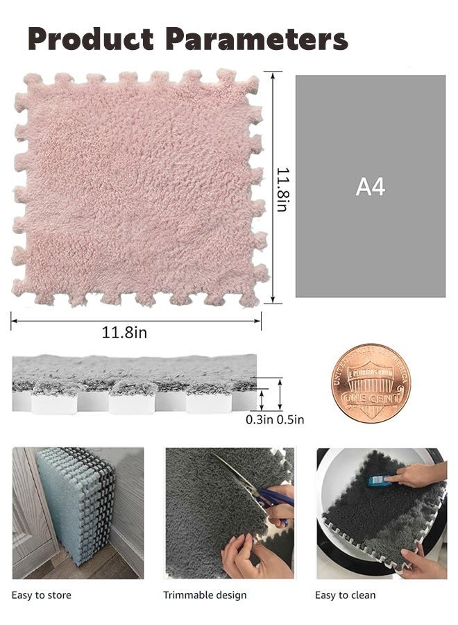6/12/18 قطعة سجادة لعب متشابكة من الإسفنج المنفوش للأطفال، سجادة لعب ألغاز أرضية للأطفال، مجموعة سجادة إسفنجية متشابكة من القطيفة الناعمة مع حواف، بلاط فردي قابل للغسل 360 جرام من إسفنج EVA عالي الكثافة، سجادات أرضية للعب من بلاط واحد قابلة للغسل لغرفة الأطفال واليوجا والأرضيات المنزلية ولعب الأطفال الزحف (وردي، 30*30*1 سم) - Image 2