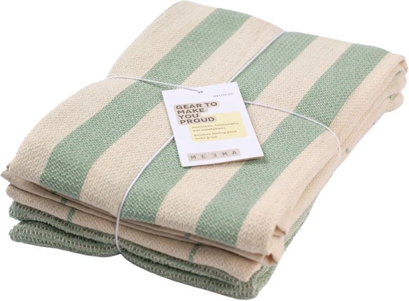 MEEMA Kitchen Towels and Dishcloths Sets of 4  Large 20 x 28 Inch  Upcycled Cotton Tea Towel  Super Absorbent Cotton Dish Towels for Kitchen  Sage Green Stripes  Hand Towels - Image 1
