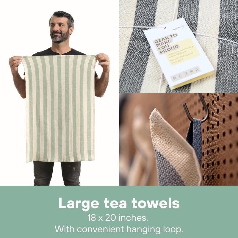 MEEMA Kitchen Towels and Dishcloths Sets of 4  Large 20 x 28 Inch  Upcycled Cotton Tea Towel  Super Absorbent Cotton Dish Towels for Kitchen  Sage Green Stripes  Hand Towels - Image 5