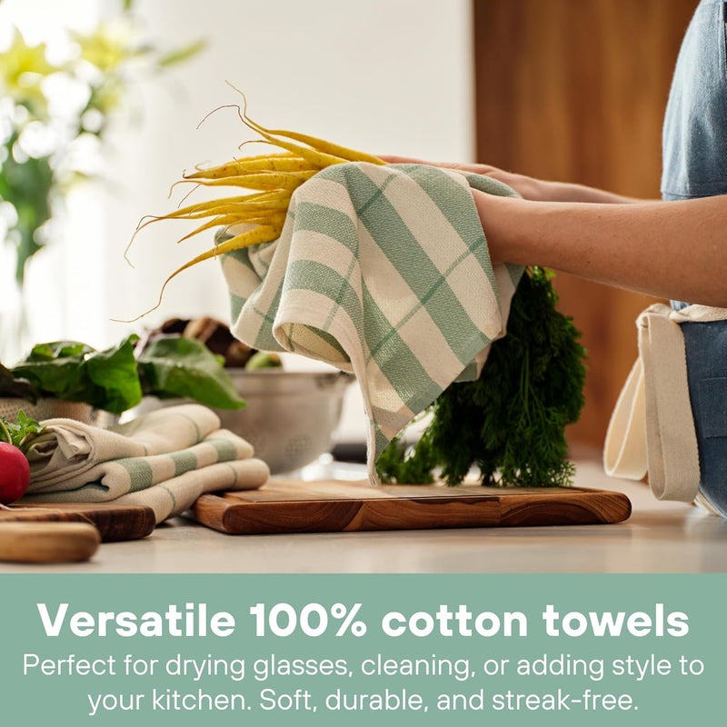 MEEMA Kitchen Towels and Dishcloths Sets of 4  Large 20 x 28 Inch  Upcycled Cotton Tea Towel  Super Absorbent Cotton Dish Towels for Kitchen  Sage Green Stripes  Hand Towels - Image 4