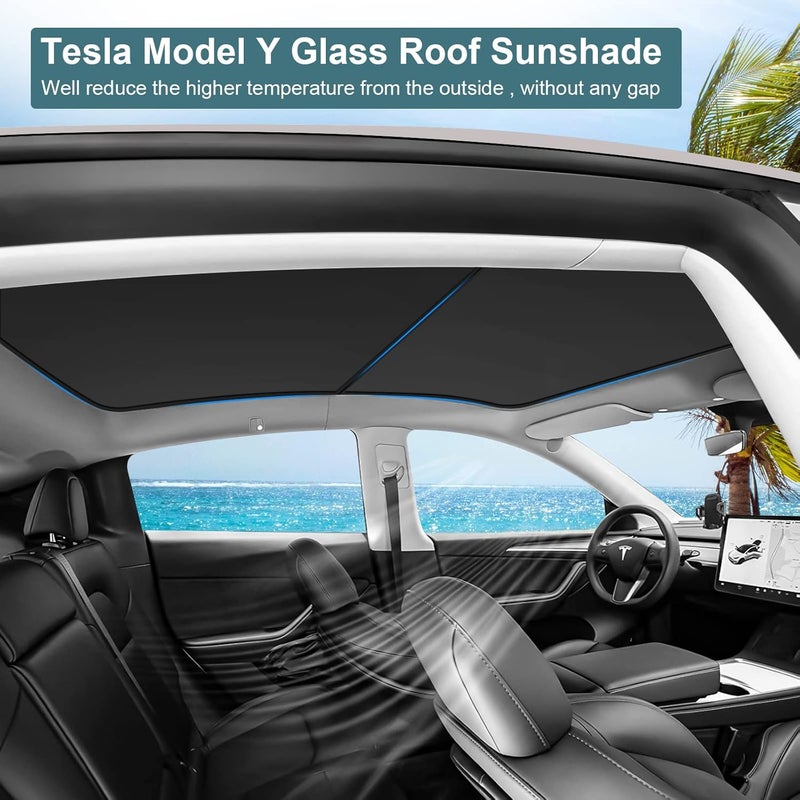 KUNIST Non-Sag Roof Sunshades for Tesla Model Y 2024, Upgraded Foldable Sunroof Shade Sunshade Roof Sun Shade for Tesla Model Y Accessories 2021-2024 (Ice Black) - Image 3