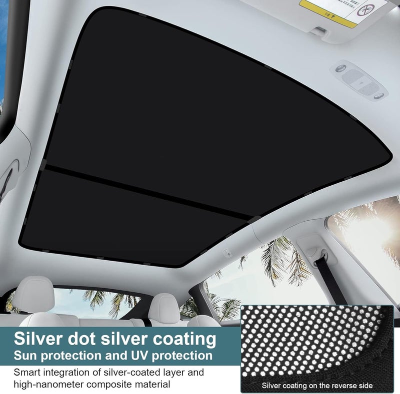 KUNIST Non-Sag Roof Sunshades for Tesla Model Y 2024, Upgraded Foldable Sunroof Shade Sunshade Roof Sun Shade for Tesla Model Y Accessories 2021-2024 (Ice Black) - Image 5