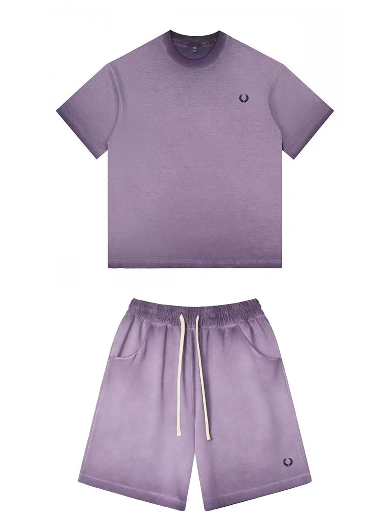 فريد بيري FRED PERRY three-dimensional LOGO for men and women is vintage washed to make an old casual suit, with loose short-sleeved T-shirts and casual shorts. - Image 3