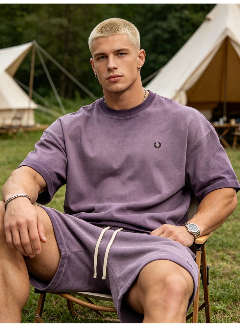 فريد بيري FRED PERRY three-dimensional LOGO for men and women is vintage washed to make an old casual suit, with loose short-sleeved T-shirts and casual shorts. - Image 1