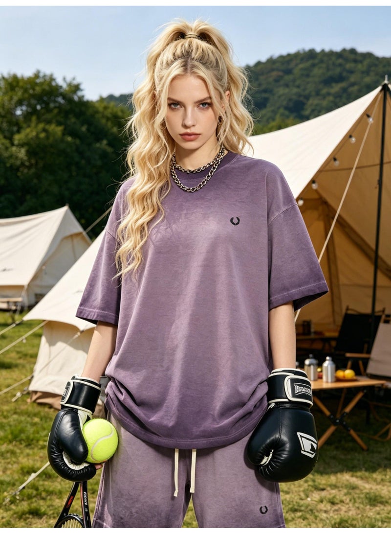 فريد بيري FRED PERRY three-dimensional LOGO for men and women is vintage washed to make an old casual suit, with loose short-sleeved T-shirts and casual shorts. - Image 2