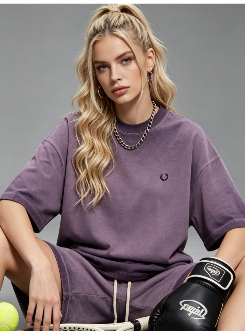 فريد بيري FRED PERRY three-dimensional LOGO for men and women is vintage washed to make an old casual suit, with loose short-sleeved T-shirts and casual shorts. - Image 5