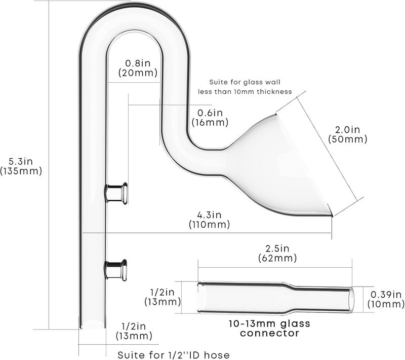 Fzone Aquarium Glass Mini Skimmer Lily Inflow and Outflow Sets for Mini Nano Tanks Filter Pipes(for 1/2inch Tubing) - Image 5