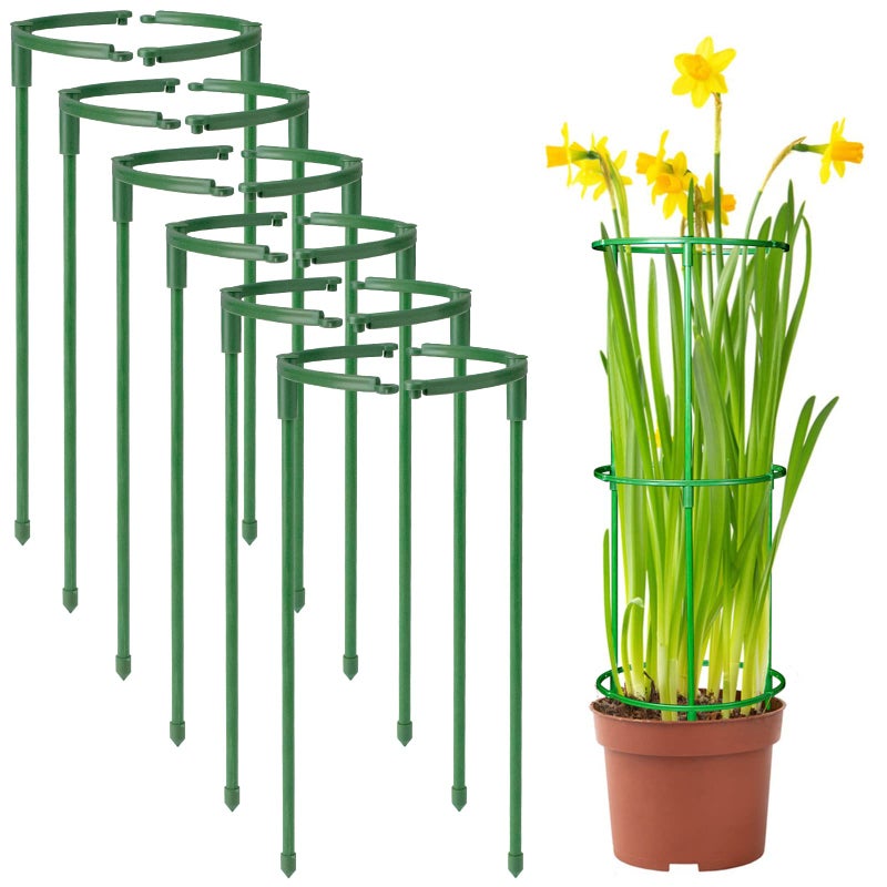 SIBRANT 12Packs Plant Support Stakes Half Round Plant Stakes for Indoor Plants, Stackable 3 Tier Garden Flower Support, Plant Cages for Tomato,Monstera, Peony, Hydrangea, Climbing Plants - Image 1