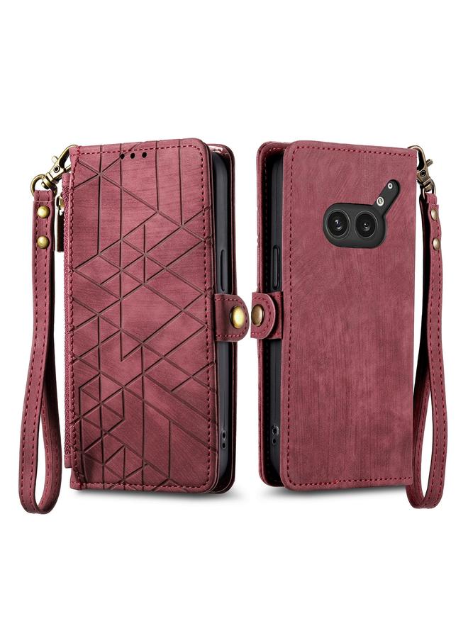 S-TOP Case For Nothing Phone 2a Plus Geometric Zipper Wallet Side Buckle Leather Phone Case - Image 2