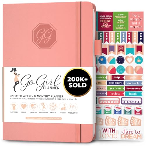 GoGirl Planner and Organizer for Women – A5 Size Weekly Planner, Goals Journal & Agenda to Improve Time Management, Productivity & Live Happier. Undated – Start Anytime, Lasts 1 Year – Peach Pink - Image 1