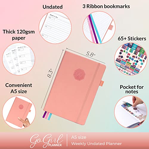 GoGirl Planner and Organizer for Women – A5 Size Weekly Planner, Goals Journal & Agenda to Improve Time Management, Productivity & Live Happier. Undated – Start Anytime, Lasts 1 Year – Peach Pink - Image 2