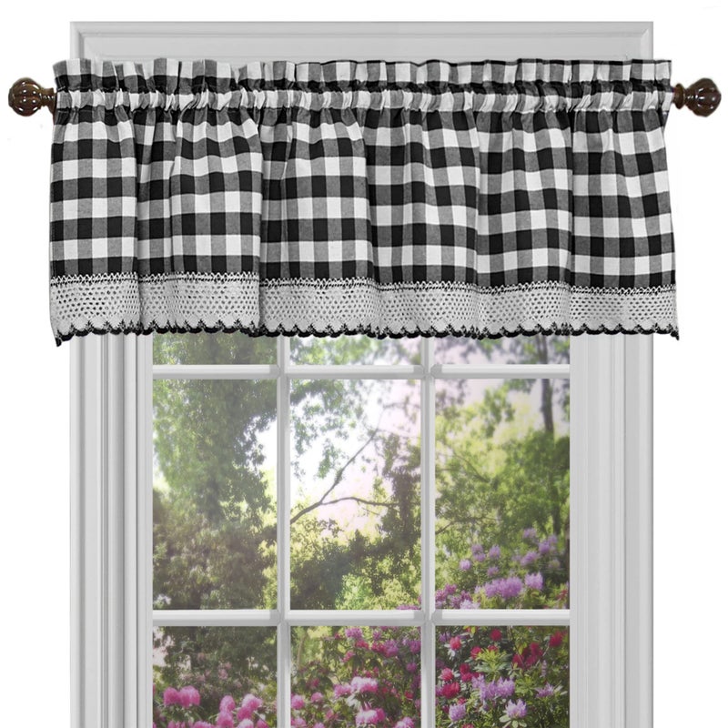 Achim Buffalo Check Valance Window Curtains 58 Inch Width 14 Inch Length Black White Plaid Light Filtering Farmhouse Country Drapes for Bedroom Living Dining Room by Achim Home Decor