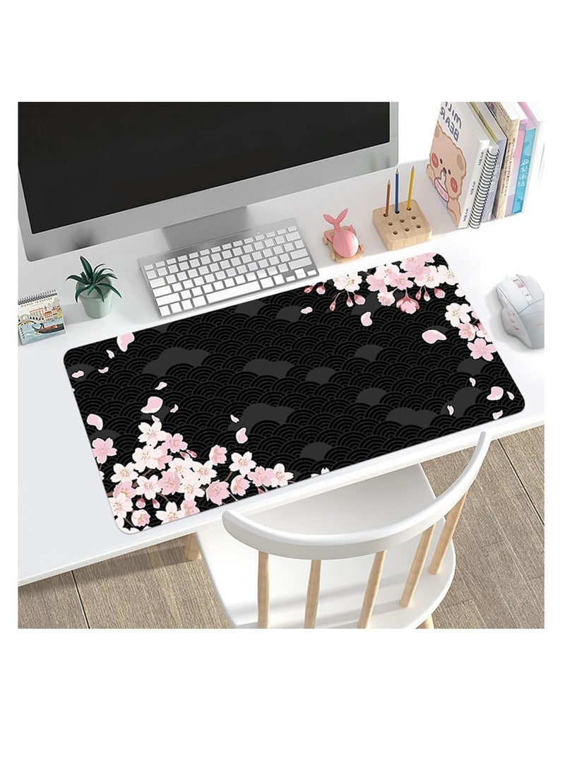 ECVV وسادة ماوس ألعاب ECVV XL - وسادة ماوس كبيرة 80 × 30 سم مع قاعدة مطاطية مضادة للانزلاق للوحة المفاتيح والفأرة، للمنزل والمكتب (زهر الكرز الأسود الموجي) - Image 3